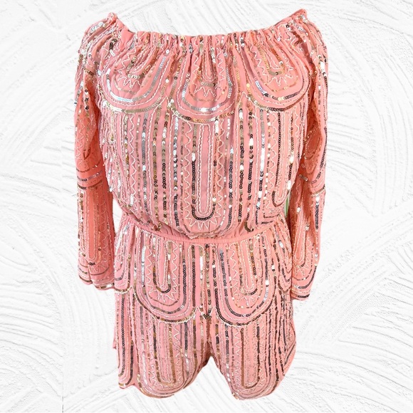🎀 Main Strip Pink Sequin Romper, Barbie, NFR Fashion, Women’s Size Large, NWT - Picture 2 of 15